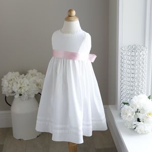 Strasburg Dress White 100% Cotton Satin Sash Beach Portrait Flower Girl Perfect